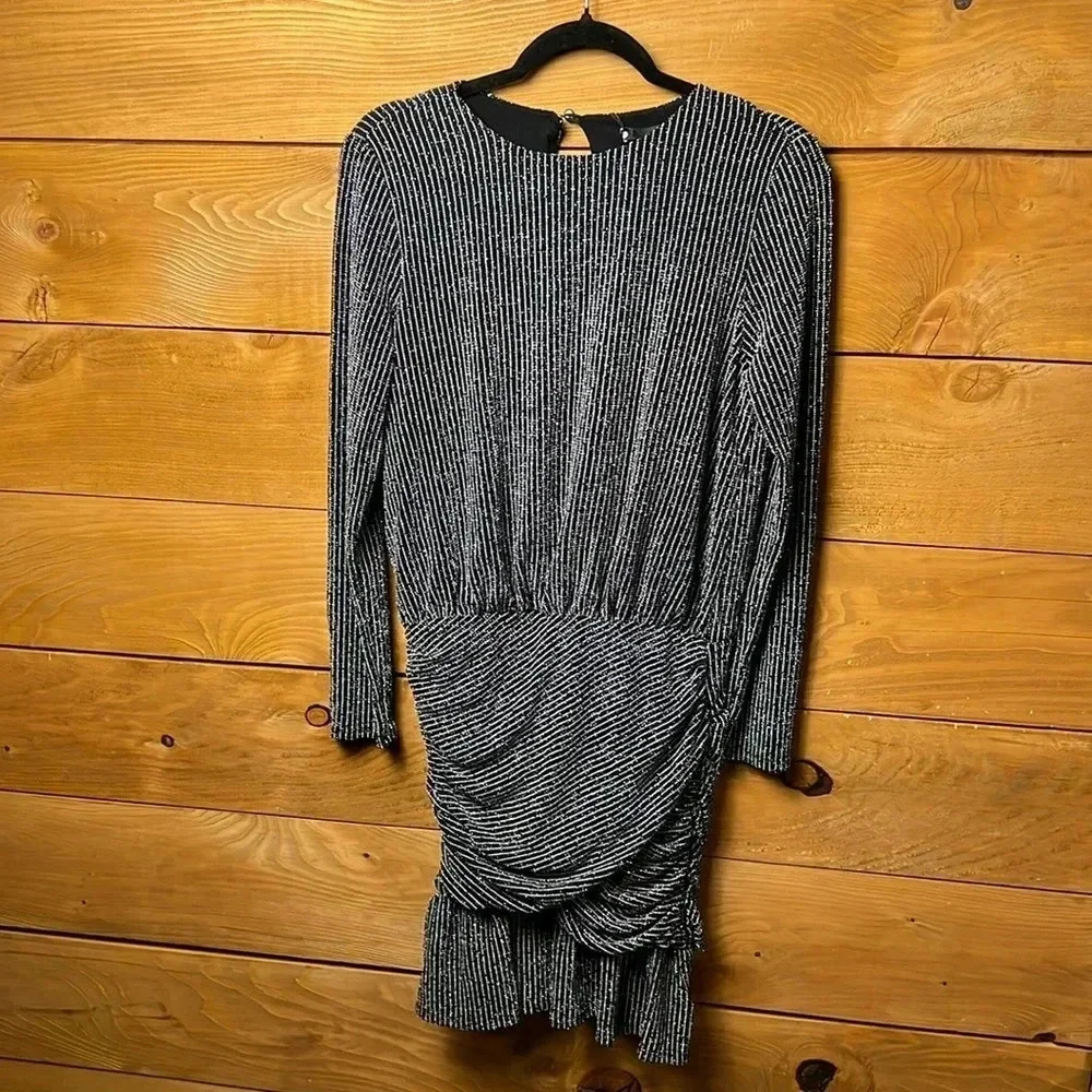 Revolve Krisa Womens Black & White sparkle Jersey Mini dress Ruched M Event